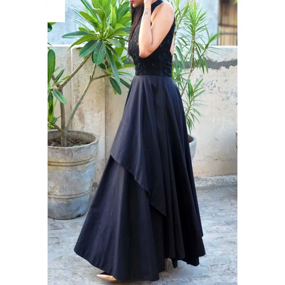 Идеальные заостренные сплошной черный цвет с двойной хлопчатобумажной подкладкой талантом платье красивой вышивкой для маленьких излучает женское обаяние изготовлены из хлопка