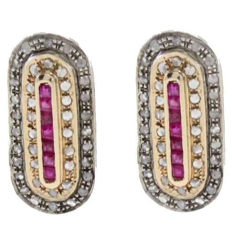 
Diamond Ruby Gold and Silver Earrings 