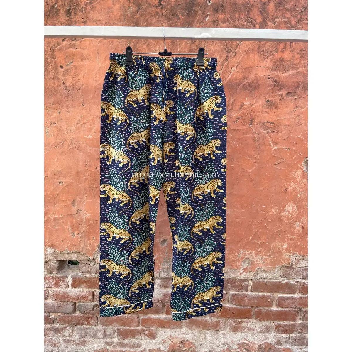 Navy Tiger Print Wholesale Sleepwear Indian Night Wear Night Suit 100% Cotton Pyjama Set Cotton Shirt Trouser