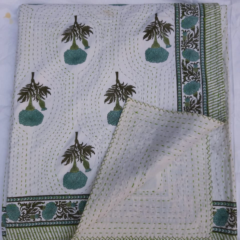 Красивое хлопковое покрывало для кровати с ручной вышивкой и принтом