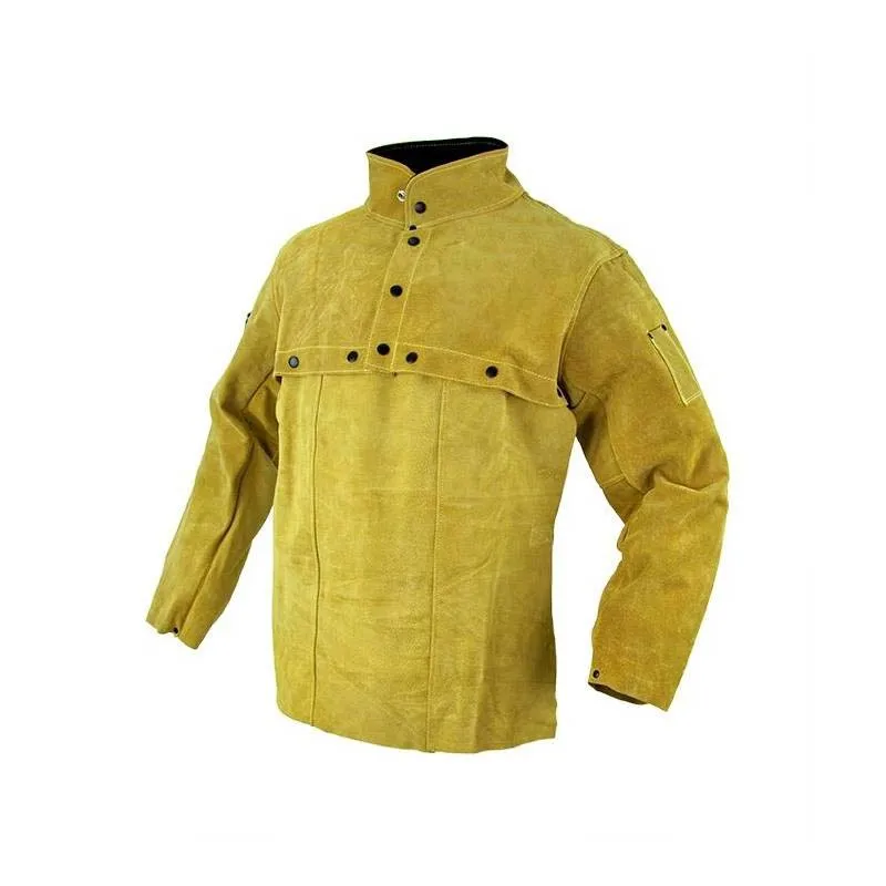 Leather Welding  jacket with apron Premium quality yellow color cow split leather Welder safety apron cape