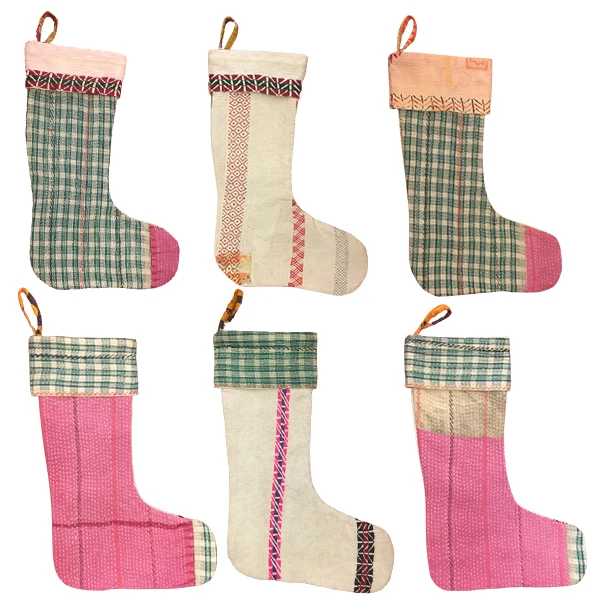 Wholesale Lot Multi Colour Indian Handmade Vintage Cotton Kantha Christmas Wear Socks