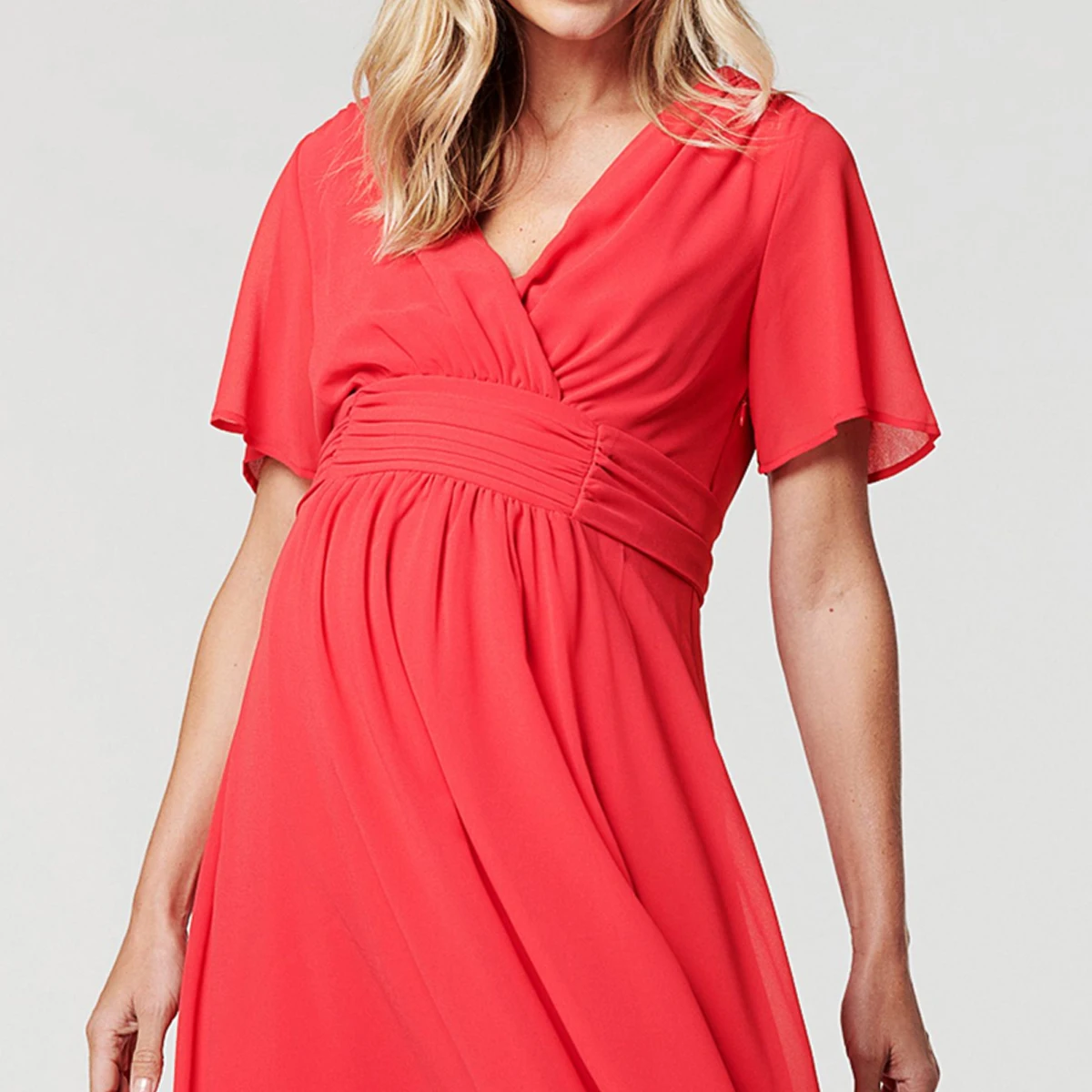 Chiffon Maternity and Nursing Dress red Wholesale Maternity Clothes Pregnant Women Side Slits Cold Shoulder Maternity Dress