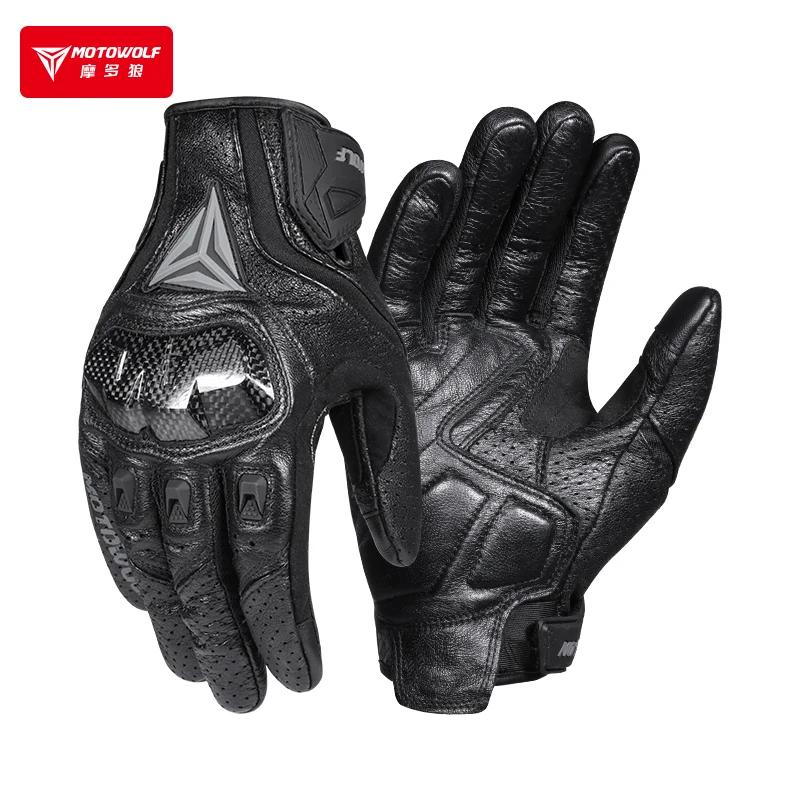 MOTOWOLF Leather Glove Motorcycle Classic Palm Slide Protection With Wrist Protection