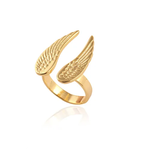 High polished unique design lovely angel wings ring gold/silver plated ring hot girls personality adjustable plain jewelry ring