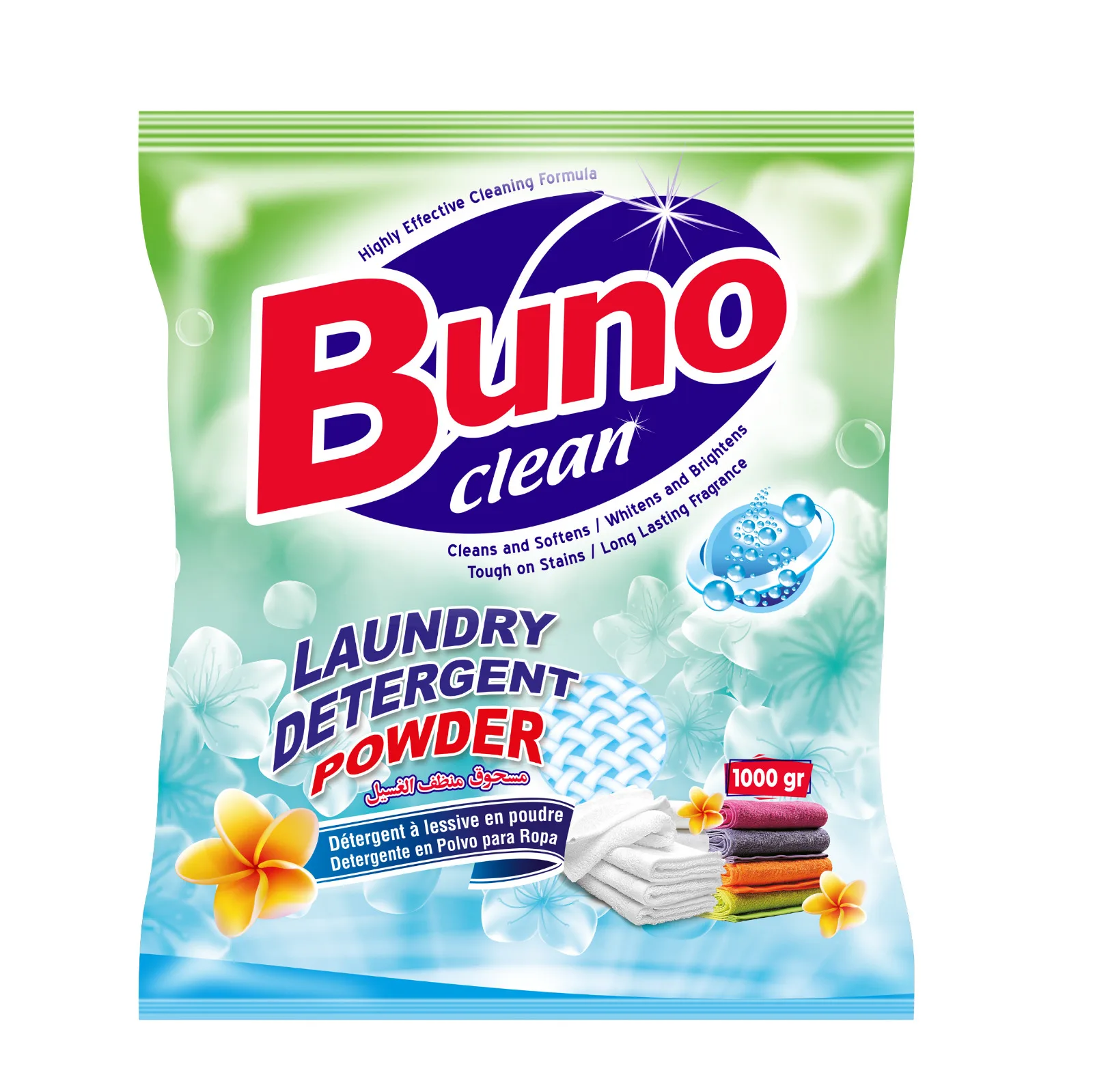 1Kg Laundry Washing Detergent Powder High Quality Strong Perfume 1000g Plastic Bag Multipurpose Powder Detergent  Made in Turkey