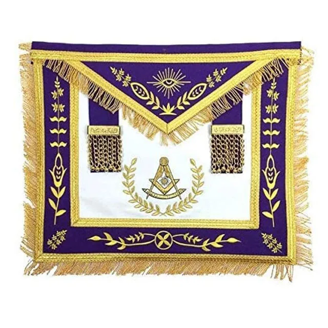 Masonic Blue Lodge Past Master Apron Gold Machine Embroidery Freemasons Grand Apron