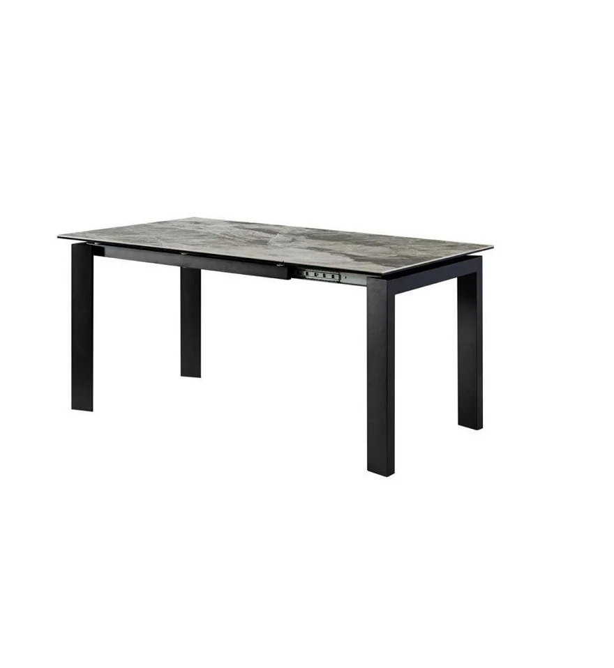 Modern Black Metal Legs Sophisticated One End Twist Extendable Rectangular Dining Tables for Hotel Apartment
