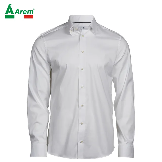 For B2B Button collar Cotton Elastane Fused collar cuffs Back yoke darts back Curved hem men Stretch Luxury Shirt corporate