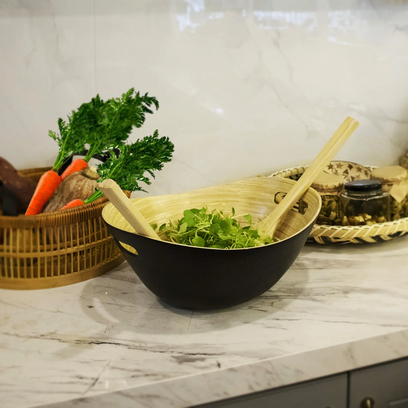 Вьетнамская Салатница ручной работы из натурального бамбука тарелка для фруктов десерта ланча-бамбуковый салатный/сервировочная чаша декоративная