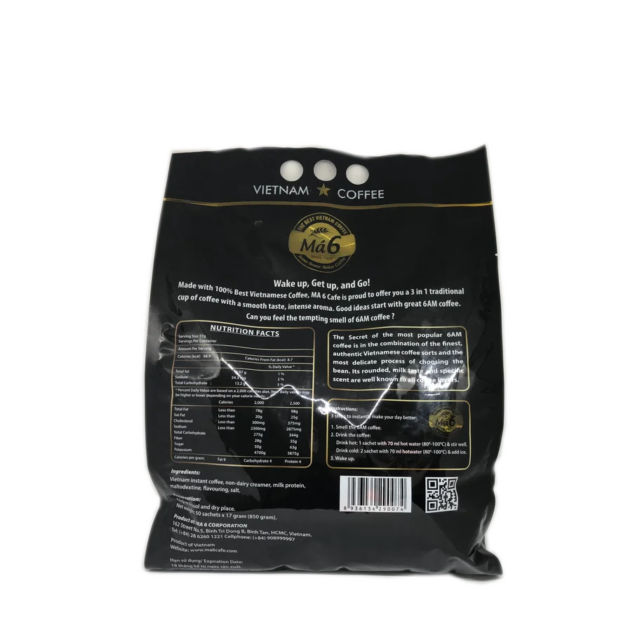 MA6 Manufacturer Milk Coffee Aroma MA 6 CAFE - 6:AM - MILK COFFEE 3 IN 1 - 50 Sachet