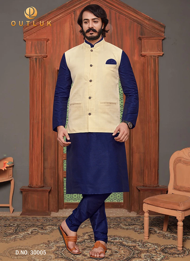 Outluk 30 Art Silk Party Wear kurta with juth silk jacket Mens Designer Collection