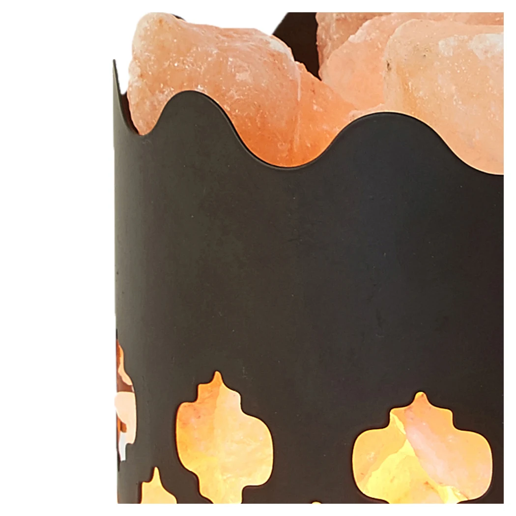 Real Himalayan Pink Salt Rock Lamp Crystal Salt Chunks in Black Iron Art Basket Dimmer Light for Air Purification