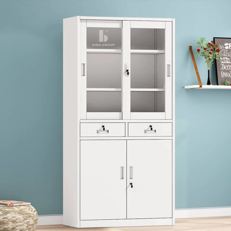 Vietnam Wholesale OEM Service Home Office Furniture Steel Metal Filing Cupboard Storage Cabinet With 2 Drawers 2 Glass Doors