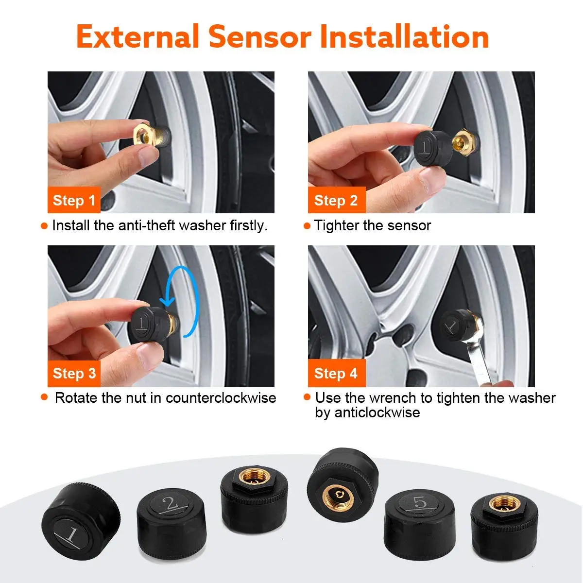 External Sensor 6 Wheels Tire Pressure Monitoring System Solar Power Trailer Bus Truck TPMS