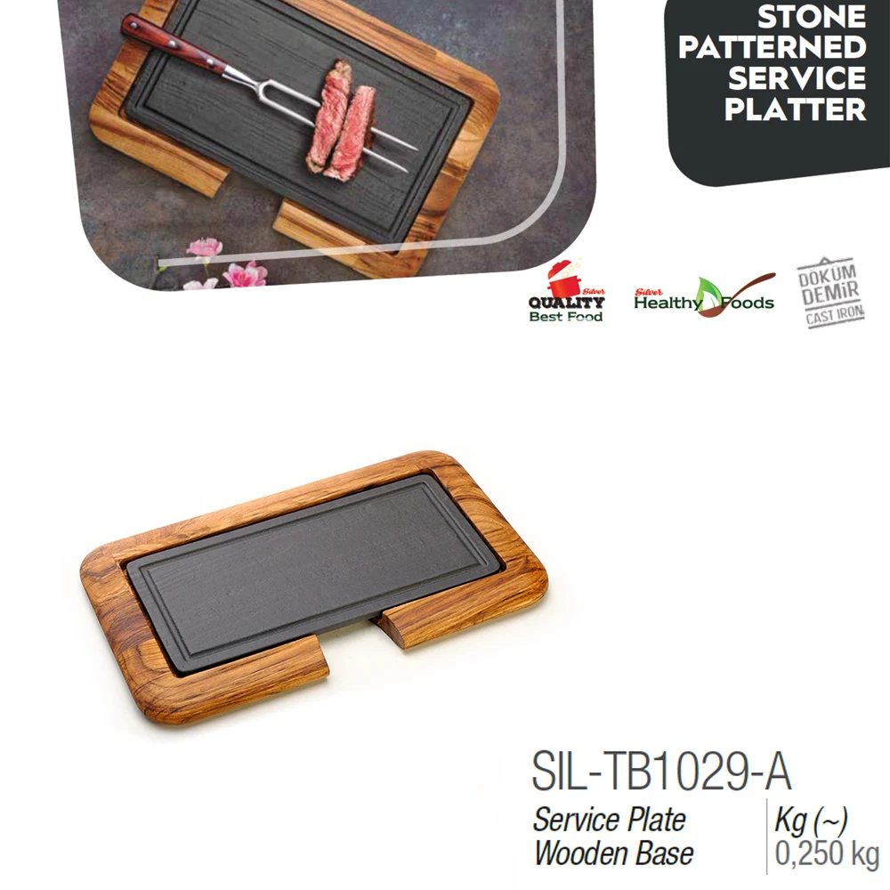 
Чугунные сервисные тарелки с деревянной основой 24*11 см, высокое качество, Сделано в Турции 