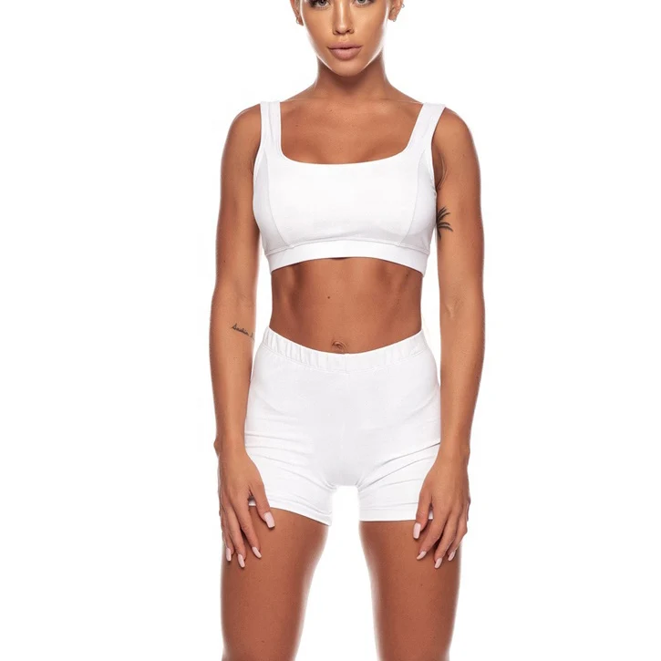 Women Seamless Sports Crop Top+ Booty Shorts Compression Yoga Short Set Bra & Short OEM Gym Fitness Running Solid Pattern