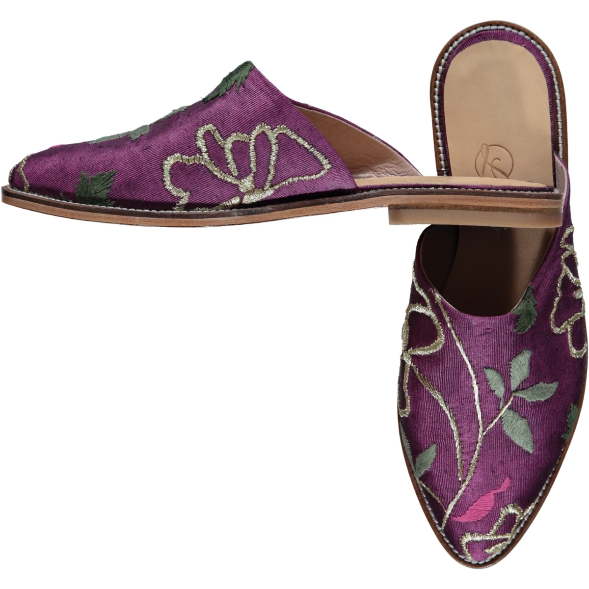 Handmade Home Shoe Genuine Leather with Embroider Slipper Closed for Women Female