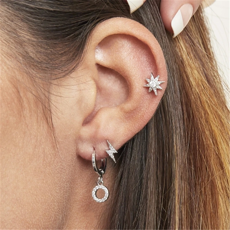 CANNER Shiny Wholesale Jewelry S925 Sterling Silver Zircon Star Piercing Earrings For Women Ladies