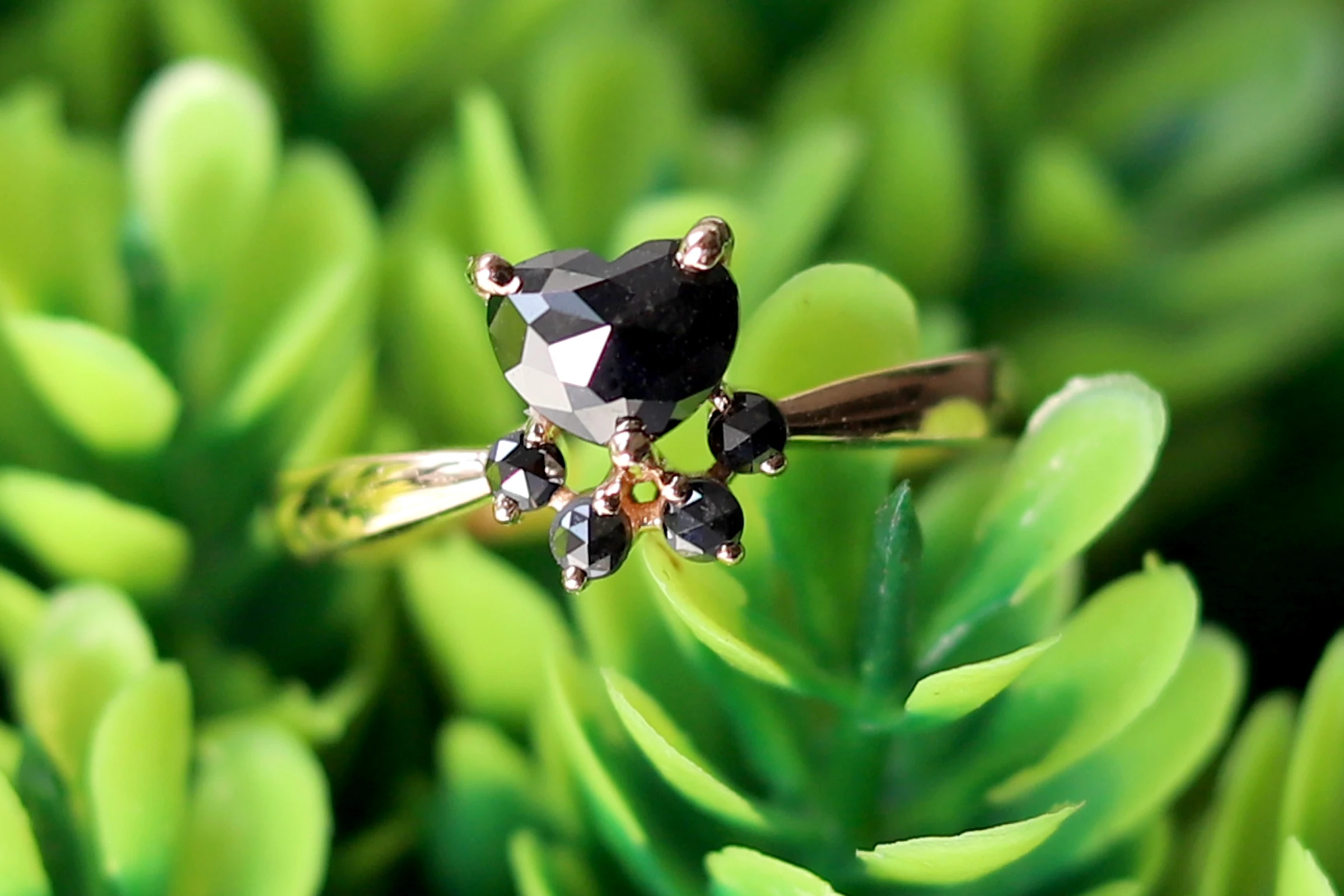 Impressive Black Diamond Ring14k White gold stylish Engagement Ring, Rare Black CROWN Trendy designer jewelry
