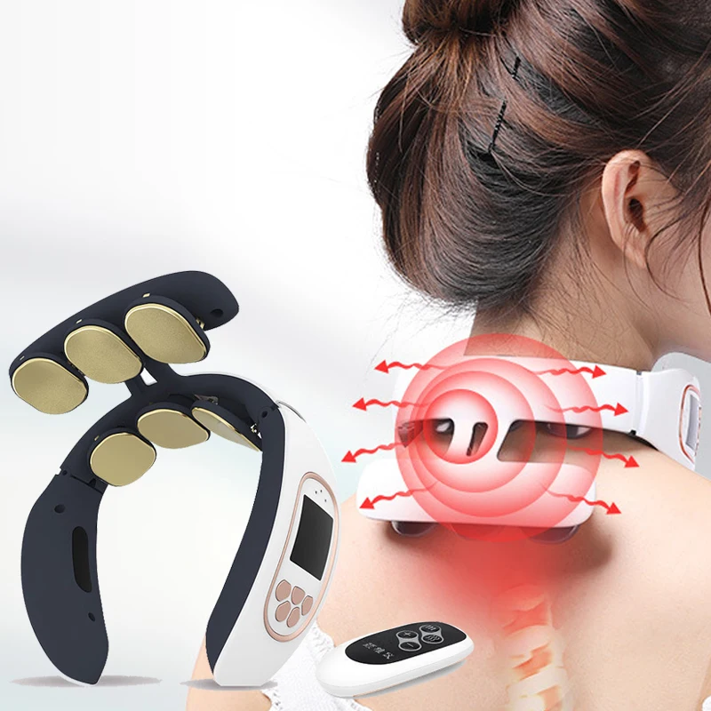 6 Heads Smart Electric Neck and Back Pulse Massager TENS Wireless Heat Cervical Vertebra Relax Pain Kneading Massage Machine