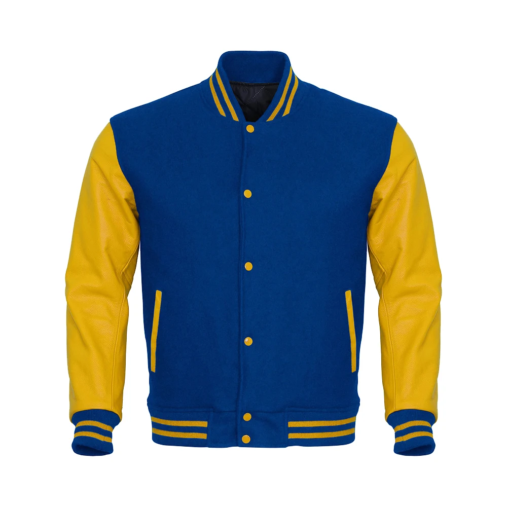 
Letterman Wool Jacket Varsity Blue Body Yellow Sleeves School Collage Fashion Jackets For Sale 