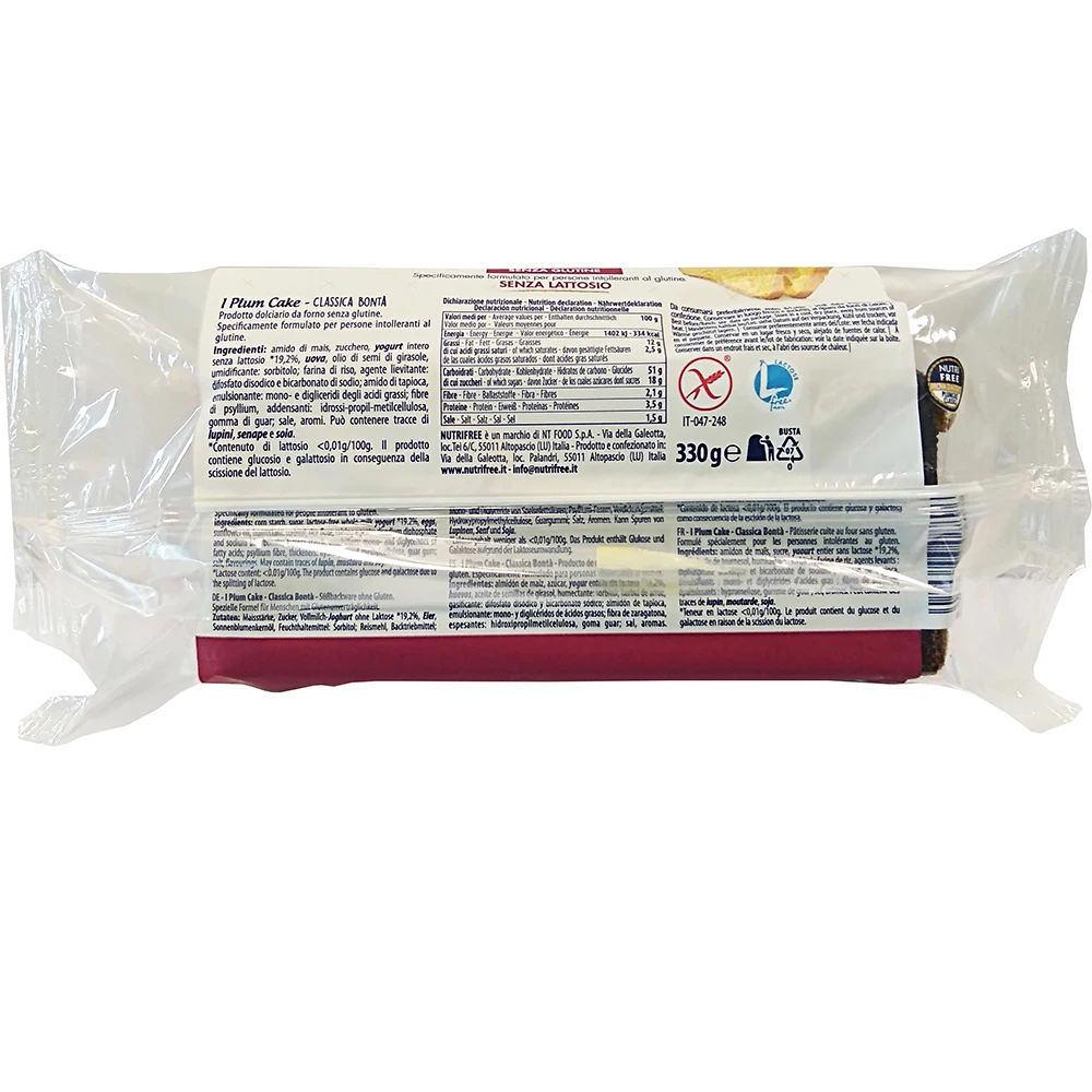 Gluten Free CLASSIC CHOCOLATE PLUMCAKE 330g Small Cake 0.33 Kg Bag Packaging Chocolate Flavor BCS IFS with 5 Shelf Life