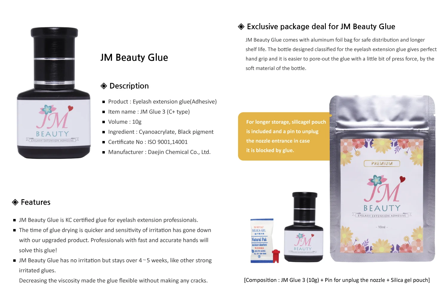 New Arrival Product In Korea JM Glue 10ml Eyelash extension glue C+ type/No Fume/ Premium Adhesive from Korea