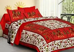 Red Color Handmade Cotton Double Bed Sheet with 2 Pillow Covers High Classical Finishing