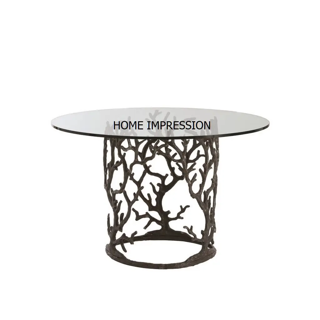 coral aluminium raw cast stylish fancy decorative Swivel Tree Designer Base Antique Mirror Modern Fancy Coffee Table