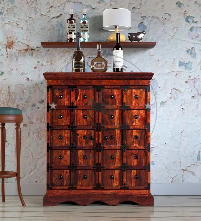 Деревянный барный шкаф с отделкой из меда дуба