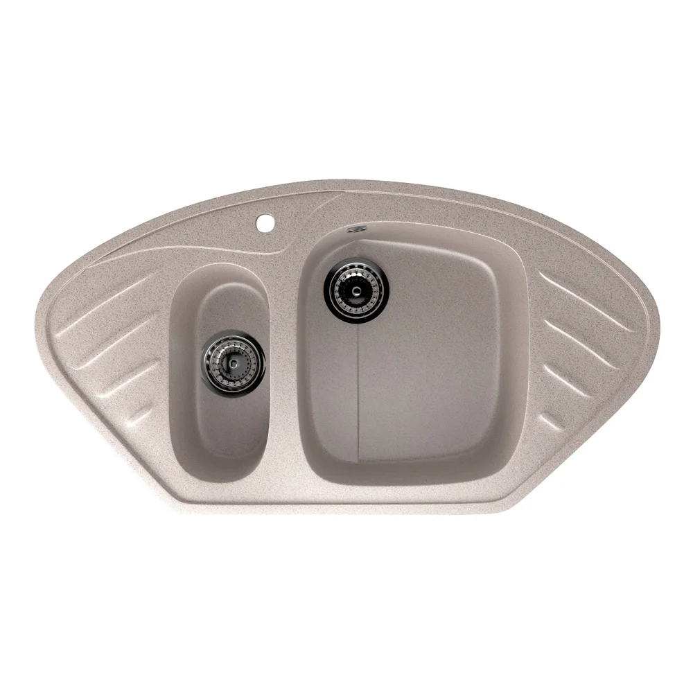 Top quality composite corner kitchen sink ULGRAN U-105 with mixer tap hole artifical stone double bowl