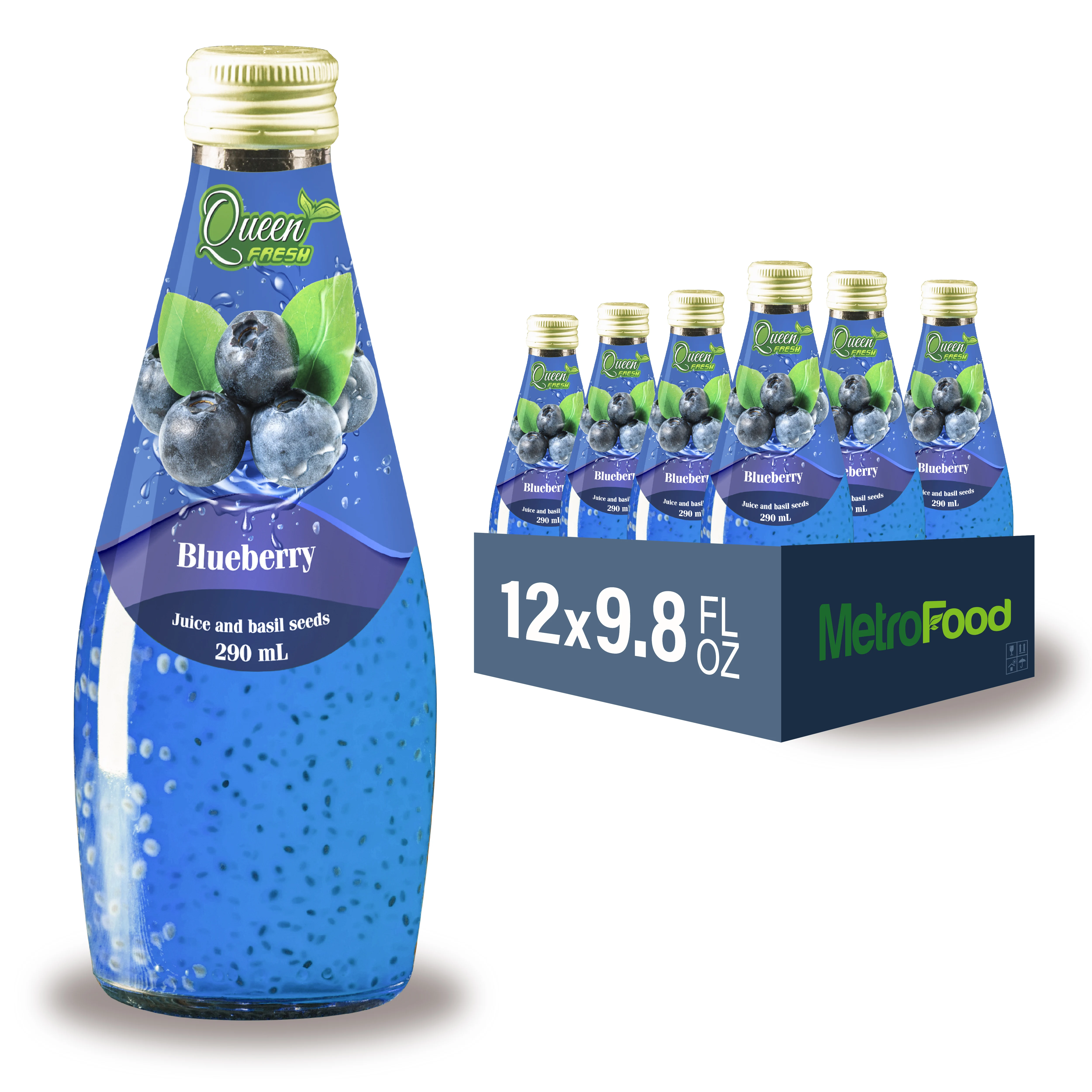
OEM/ODM/Private Label - 290ml High Quality Basil Seed Drink from Vietnam - Blueberry Flavour 