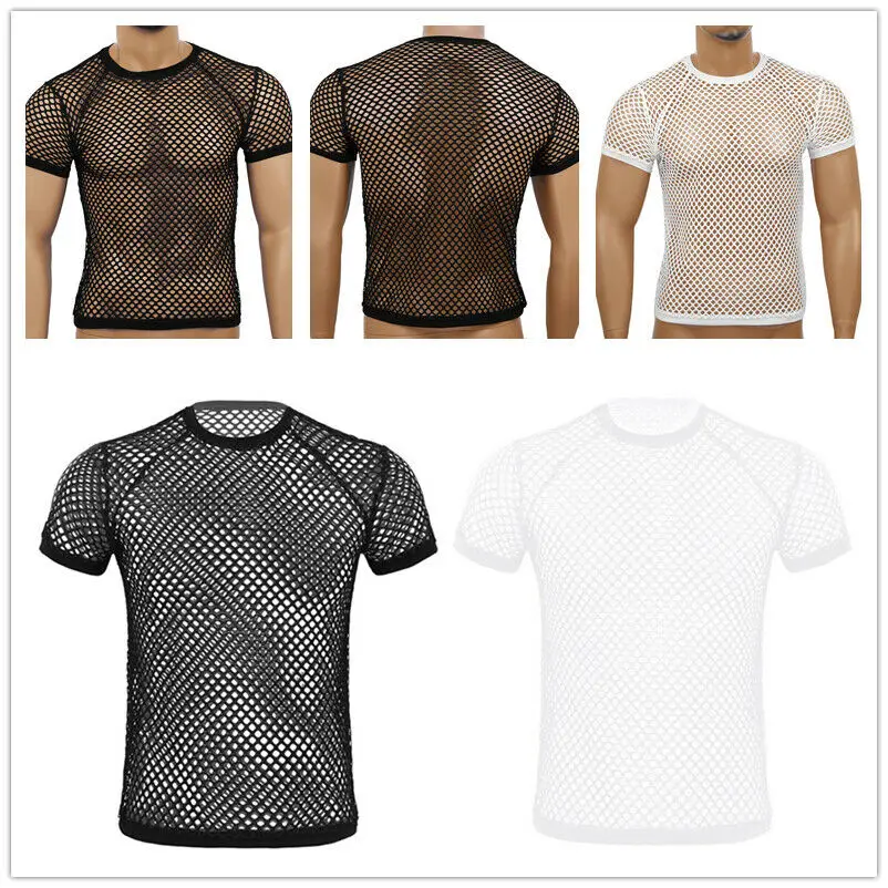 100% Cotton Wholesale Printing Mens Mesh Fishnet String T-shirt See Through Sports Gym Training Muscle Vest tank Top Shirt