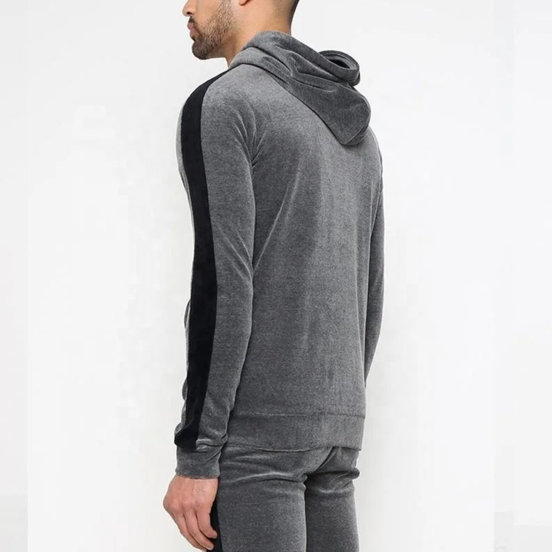 MEN`S VELOUR VELVET JOGGING RUNNING SWEAT SUIT HOODED FITNESS GYM TRACK SUIT