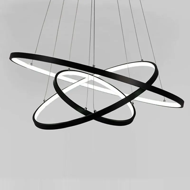 Modern Decoration Aluminum Ring Hanging LED Pendant Lights acrylic large round circle led pendant lamp 3 ring chandelier
