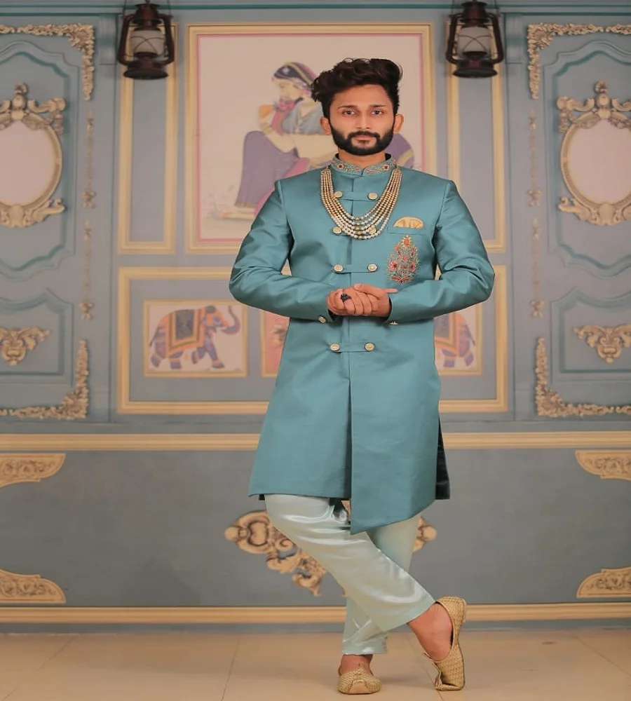 
Rich look Brocade silk stylish indowestern with embroidered work 