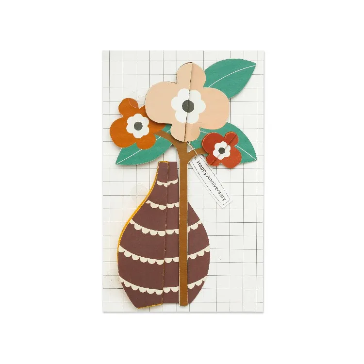 [8] Custom Honeycomb Stationery Dark Red Flower Coffee Vase Card