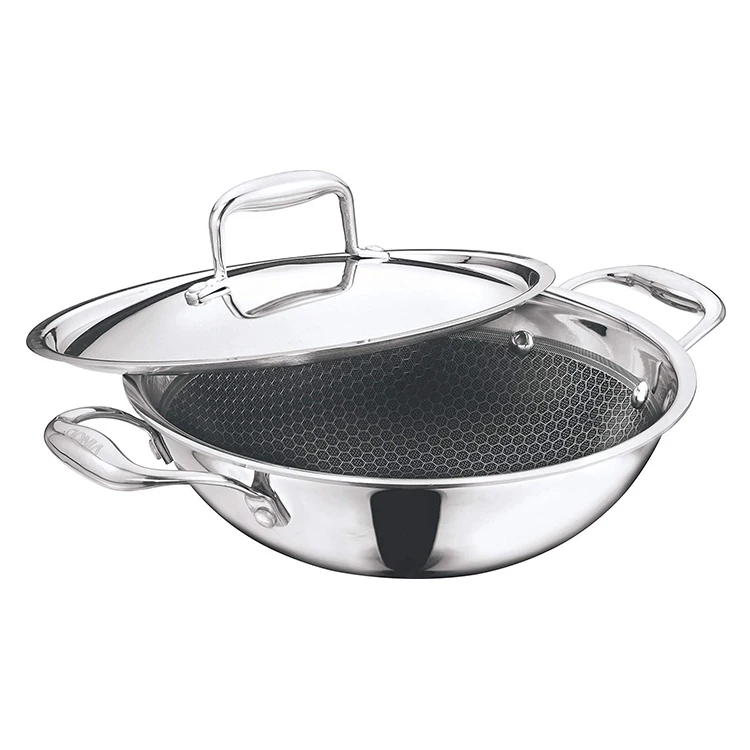 2022 Hot Selling Iron Kadhai Induction Bottom Non Stick Stainless Steel Cookware Sets Steel Lid Gift Box & Master Carton 1000pcs