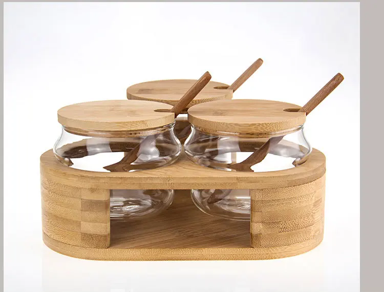 Glass Jars Set Spice Jars with Wood Airtight Lids Small Food Storage Containers