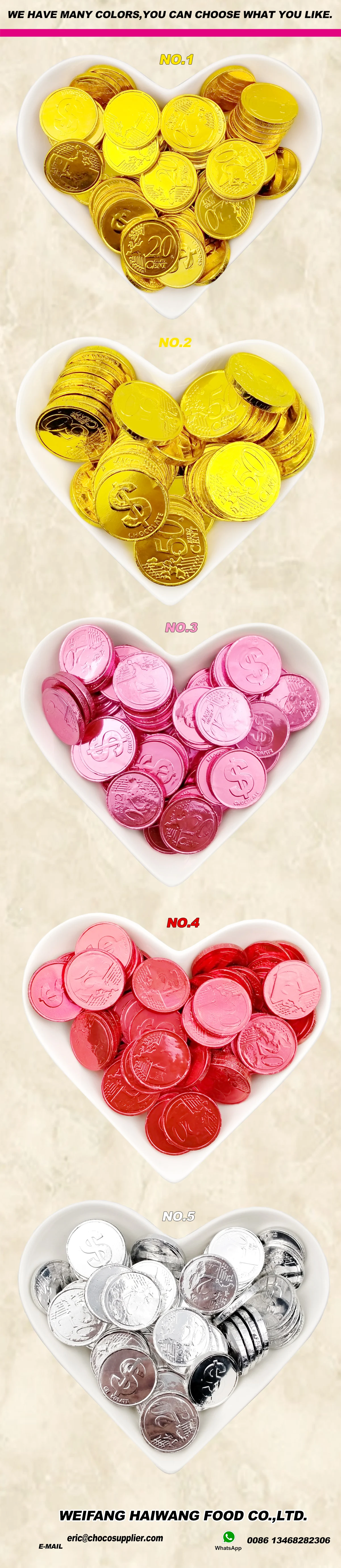 Supply Colorful Packaging 3g 5g Gold Coin Shape Sweet  Chocolate Candy Halal Candies Low Price Wholesale