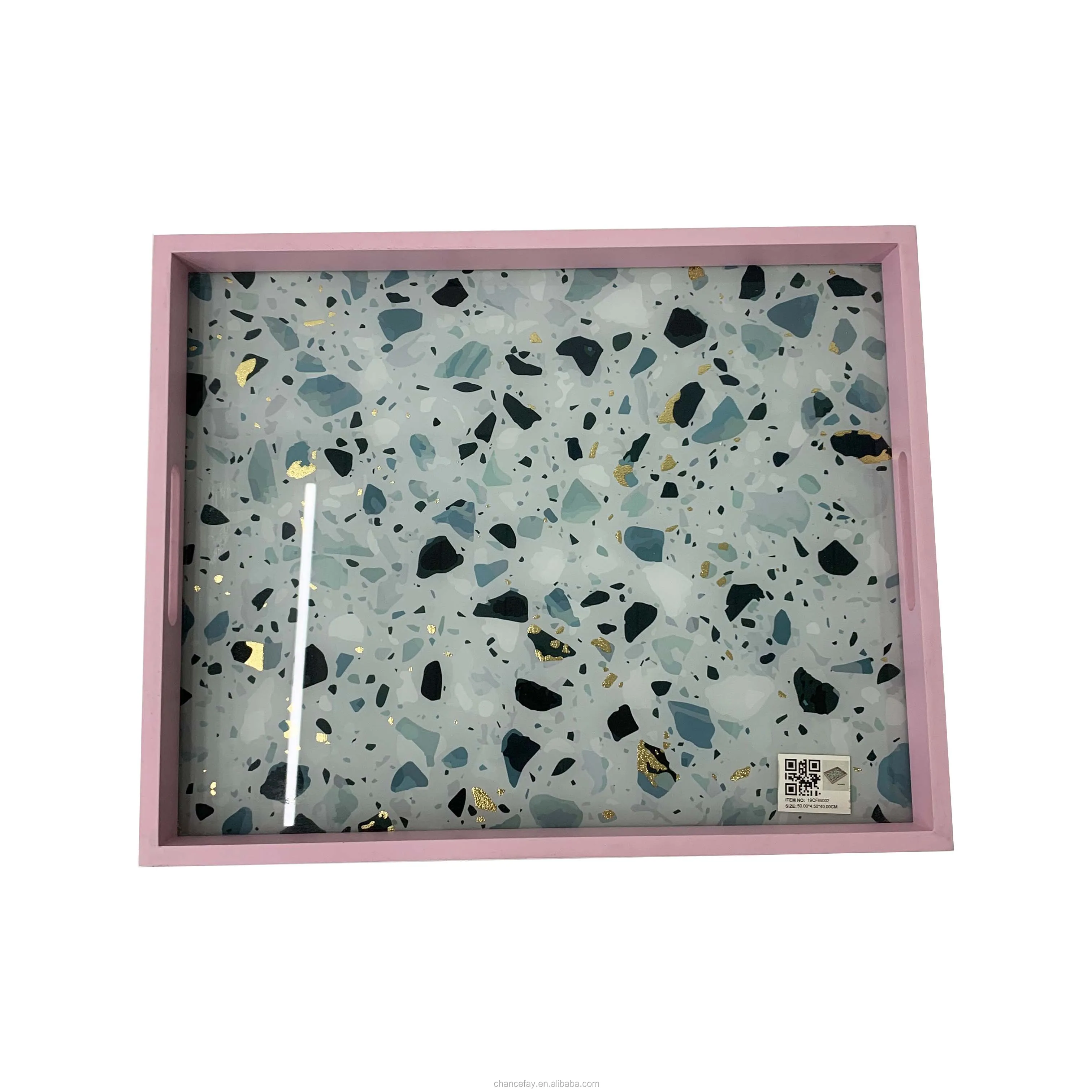 Rectangle Pink Wooden Candy Tray Printed Plane Pebbles Picture For Table Decoration Tray