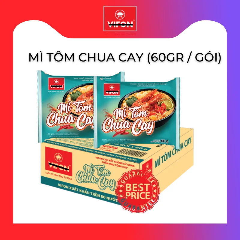 Wholesalers Hot And Sour Shrimp Flavor  Instant Noodles 60g x 30 bags  Viet Nam