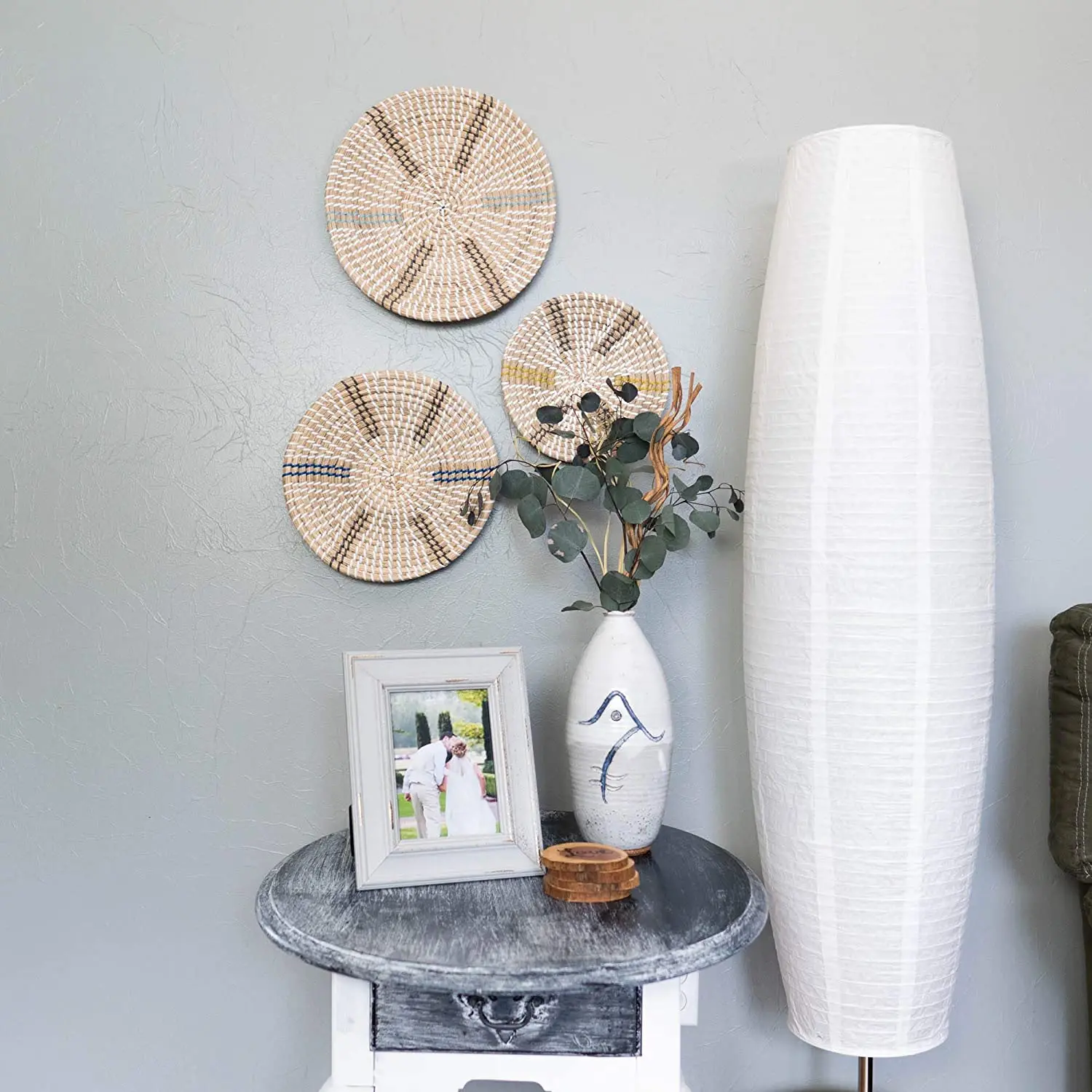Grey polygons wall hangings for home decor seagrass basic natural seagrass plate wall decor
