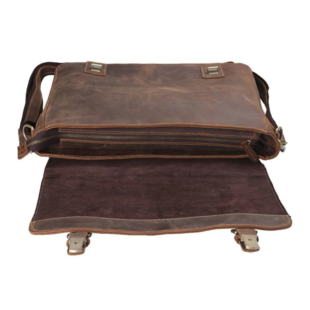 2018 Vintage Custom Crazy Horse Leather Briefcase Bag for Men