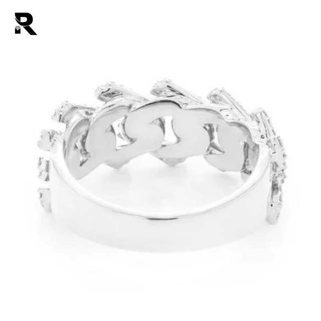 0.75ctw Jagged Edge Cuban Ring In 14K White Rose Yellow Gold Cuban Link Ring With Diamonds