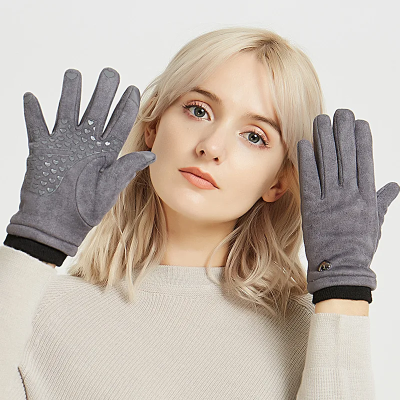 
Women Winter Warm TouchScreen Glove Velvet Driving Suede Outdoor Bicycle Motorcycle Anti Skid Gloves 