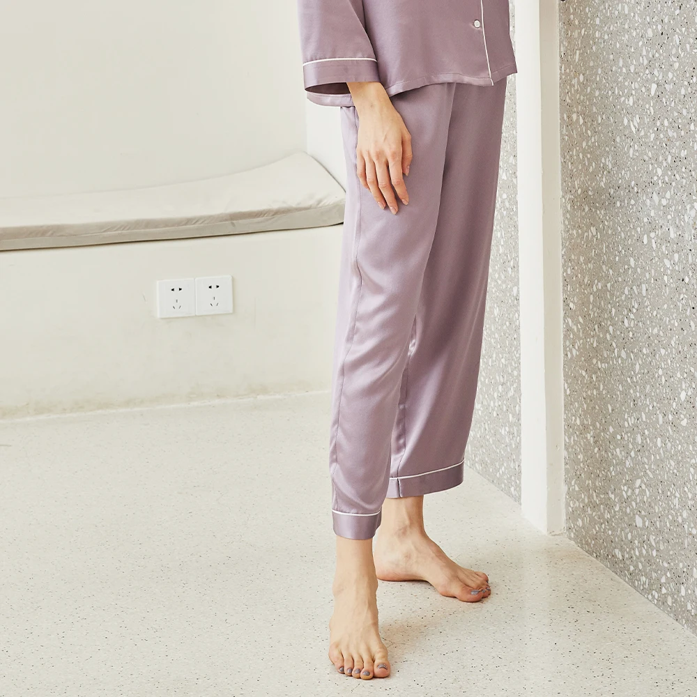 16MM-22MM Wholesale Long Sleeve 100% Pure Silk Pajamas 2 Piece Sets Mulberry Silk Pajamas Women