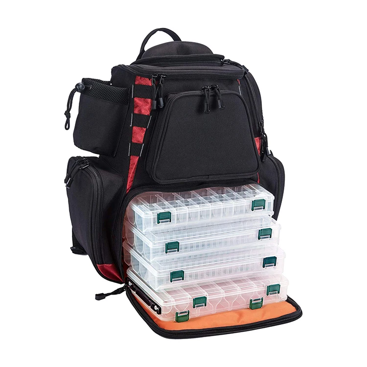 Рюкзак для рыболовных снастей, Большая водонепроницаемая сумка для снастей с защитным дождевиком и 4 ящиками для снастей