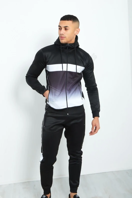 Hot Sale Men Tracksuit Custom Made Mens Jogging Suit/men black two tone hooded skinny fit tracksuits